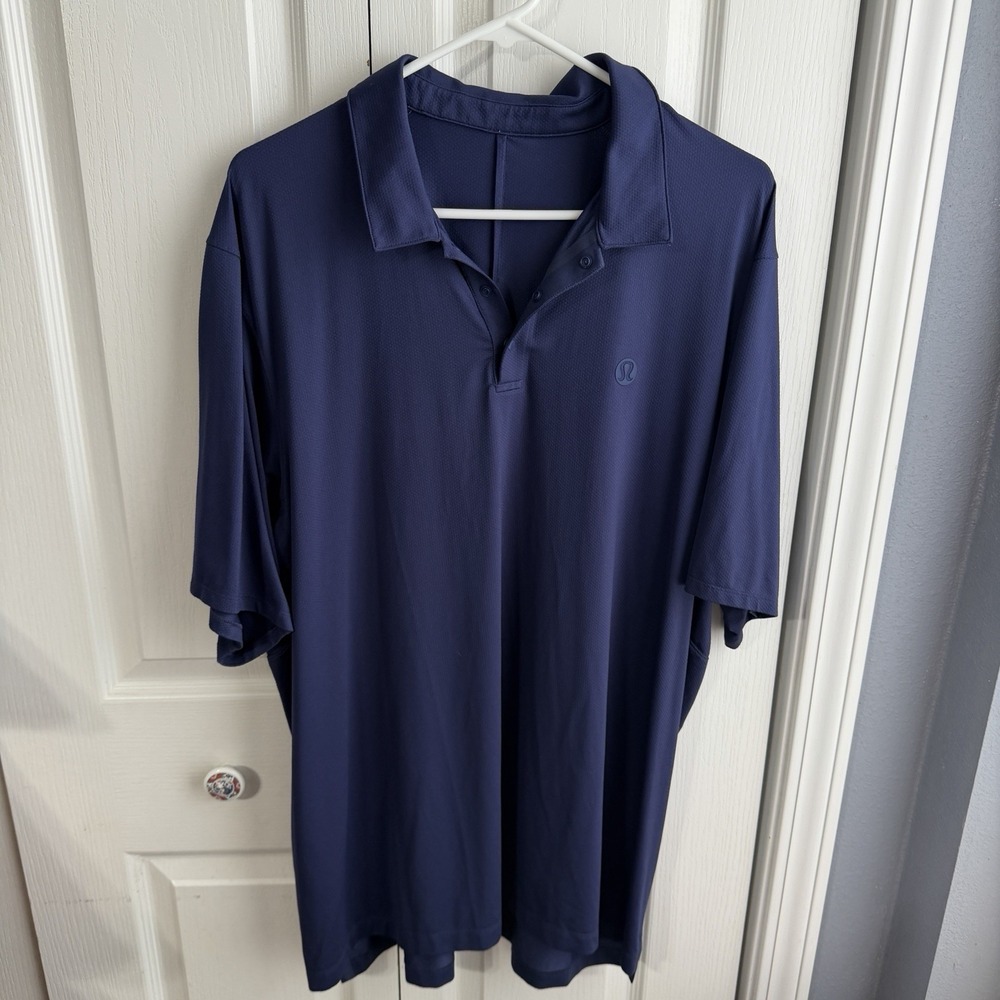 Lululemon Navy Blue Snap Button Sport Men's Polo Business Office Travel Formal